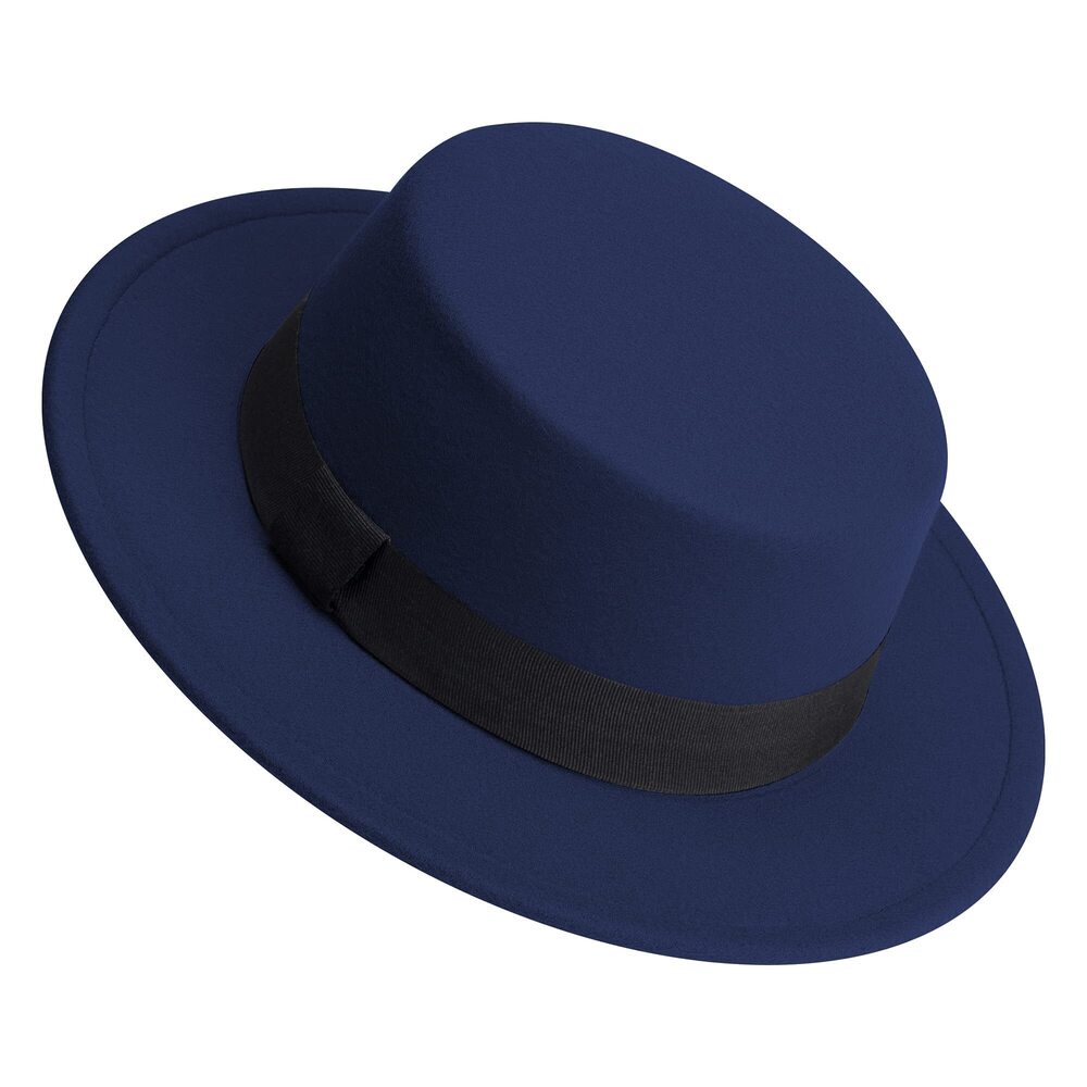 6454 Classic Fedora Hat Flat Top Hat Felt Pork Pie Hat Wide Brim Church